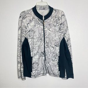 Soma Floral White & Black Zip Up Running Jacket
